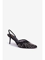 Ozdobené sandály s síťkou na jehlovém podpatku Černé Bedira