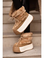 Kožené Dámské Sněhule Na Silné Podešvi S Kožešinou Big Star OO274A207 Hnědé