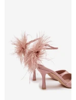 Lodičky na podpatku s peřím špinavě růžové Caelina