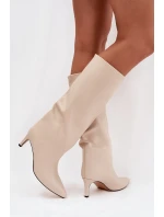 Dámské nazouvací kozačky na jehlovém podpatku Olivienne – světle béžové