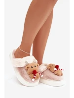 Dámské vánoční chlupaté pantofle Ilianne – renifery/béžové