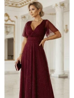 Dlouhé lesklé šaty 635-5 MELANIA vínové - Numoco Dlouhé lesklé šaty 635-5 MELANIA vínové - Numoco