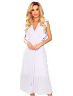 EMILY - Plisované dámské šaty ve vřesové barvě s volánky a dekoltem 315-4