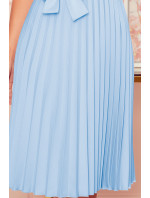 LILA - Světle modré dámské plisované šaty s krátkými rukávy 311-8
