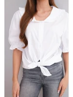 Dámská bavlněná halenka s volánkem a vázáním bílá