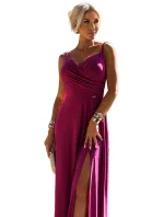 299-19 CHIARA elegantní maxi dlouhé šaty bez ramínek - FUKSY S BROKEREM 299-19 CHIARA elegantní maxi dlouhé šaty bez ramínek - FUKSY S BROKEREM