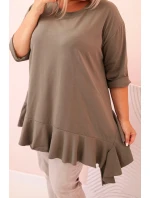 Dámská blůza Plus Size s bavlnou, kapsou a ohrnutým rukávem kiwi