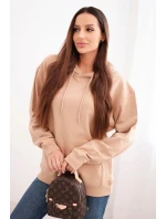 Dámská mikina s kapucí a klokaní kapsou z bavlny camelová