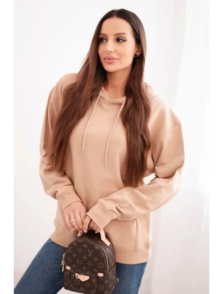 Dámská mikina s kapucí a klokaní kapsou z bavlny camelová