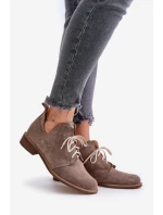 Zazoo 2959 Semišové Polobotky Oxfords Šněrovací Na Plochém Podpatku Tmavě Béžové