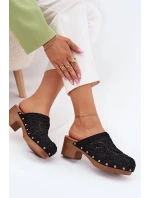 Háčkované Dámské Pantofle Na Podpatku Černé Senevia