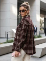 Dámská kostkovaná košile s odřenými okraji vínová FashionStreet DY0484