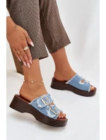 Dámské pantofle na platformě 100-486 Jeans modrá s černou - Joalice Paris