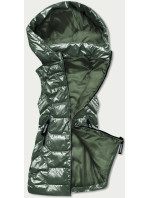 Lesklá zelená dámská vesta s kapucí (B8019-10)