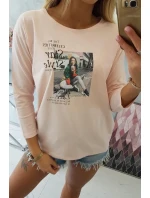 Halenka s potiskem Star Style v pudrově růžové barvě