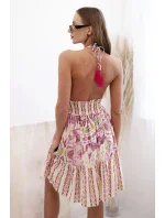 Dámské boho viskózové šaty se zavazováním kolem krku fialka