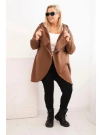 Dámská mikina Plus Size zateplená s kapucí a asymetrickým zipem hnědá