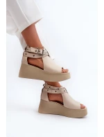 Zazoo 1732 Kožené sandály na klíně Beige Zazoo 1732 Kožené sandály na klíně Beige