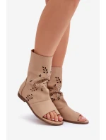 Zazoo 3437 Dámské Kožené Sandály S Kapsou Na Zipu Béžové