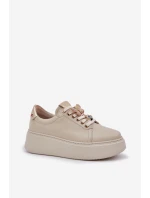 Dámské Kožené Tenisky Na Platformě S Ozdobami CheBello 4292 Světle Béžové Dámské Kožené Tenisky Na Platformě S Ozdobami CheBello 4292 Světle Béžové