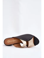 Kožené Dámské Klapky Na Podpatku Maciejka Černozlaté 06943-25