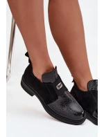 Lakovane nízké dámské boty na podpatku vyhřívané Vinceza 58560 černé