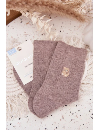 Teplé Dámské Ponožky S Vlnou Medvěd Tmavě Béžové