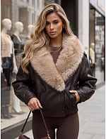 Dámská zimní kožená bunda s kožešinou, hnědá, FashionStreet TY6028 Dámská zimní kožená bunda s kožešinou, hnědá, FashionStreet TY6028