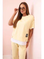 Dámská máslová souprava s krátkým rukávem a kalhotami žlutý