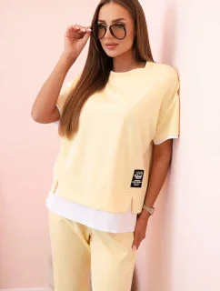 Dámská máslová souprava s krátkým rukávem a kalhotami žlutý
