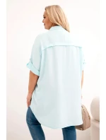 Dámská košile Plus Size z viskózy s delším zadním dílem světle mátová