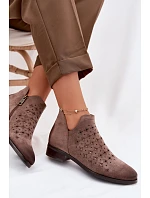 Dámské perforované kotníkové boty na nízkém podpatku Vinceza 58626 tmavě béžové