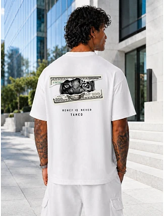 Pánské tričko oversize Money Is Never Tamed bílé FashionStreet NX4013R Pánské tričko oversize Money Is Never Tamed bílé FashionStreet NX4013R