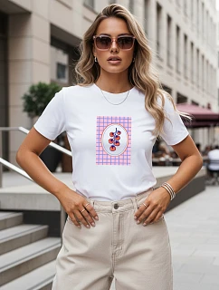 Dámské bavlněné tričko s potiskem rajčat, bílé, FashionStreet NX8037RY