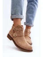 Dámské botky na plochém podpatku s pásky béžové Melviana