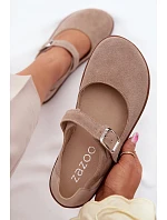 Kožené semišové baleríny Barefoot s páskem Zazoo N1319 béžové