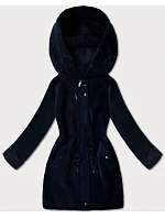 Vlněná bunda z alpaky s kapucí tmavě modrá (W214#)