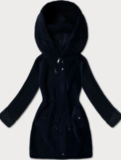 Tmavě modrá vlněná bunda typu alpaka s kapucí (W214#)