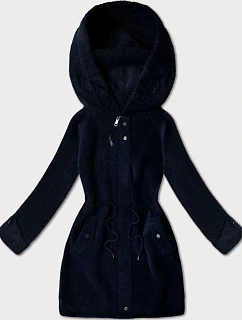 Vlněná bunda z alpaky s kapucí tmavě modrá (W214#)