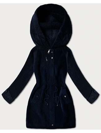 Vlněná bunda z alpaky s kapucí tmavě modrá (W214#)