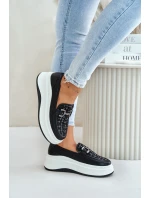 Kožené Dámské Mokasíny Na Platformě S Dekorací Černé Vinceza 89105