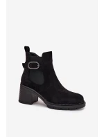 Zateplené dámské boty na podpatku s ozdobnou sponou černé Melara