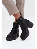 Kožené zateplené dámské kotníčkové boty na podpatku a platformě Vinceza 66831 Černé