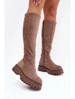 Zateplené dámské kozačky na platformě Big Star OO274722 béžové