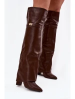 Dámské zateplené kozačky s holenicí nad kolena Serelle – hnědé