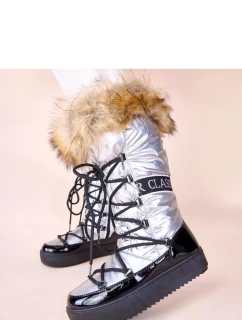 Dámské sněhule AT001 Stříbrná s černou - CHIC shoes