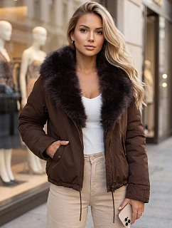 Dámská zimní bunda s odnímatelným límcem, hnědá, FashionStreet TY6071