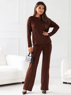 Dvoudílný úpletový komplet v čokoládové barvě - blůza a kalhoty (VE74)