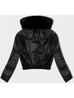 Černá krátká kožená bunda pro přechodné období s kožešinou J Style (11Z8172)
