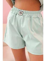 Dámský komplet s volánem – halenka s krátkým rukávem a šortky s gumičkou tmavá máta Dámský komplet s volánem – halenka s krátkým rukávem a šortky s gumičkou tmavá máta